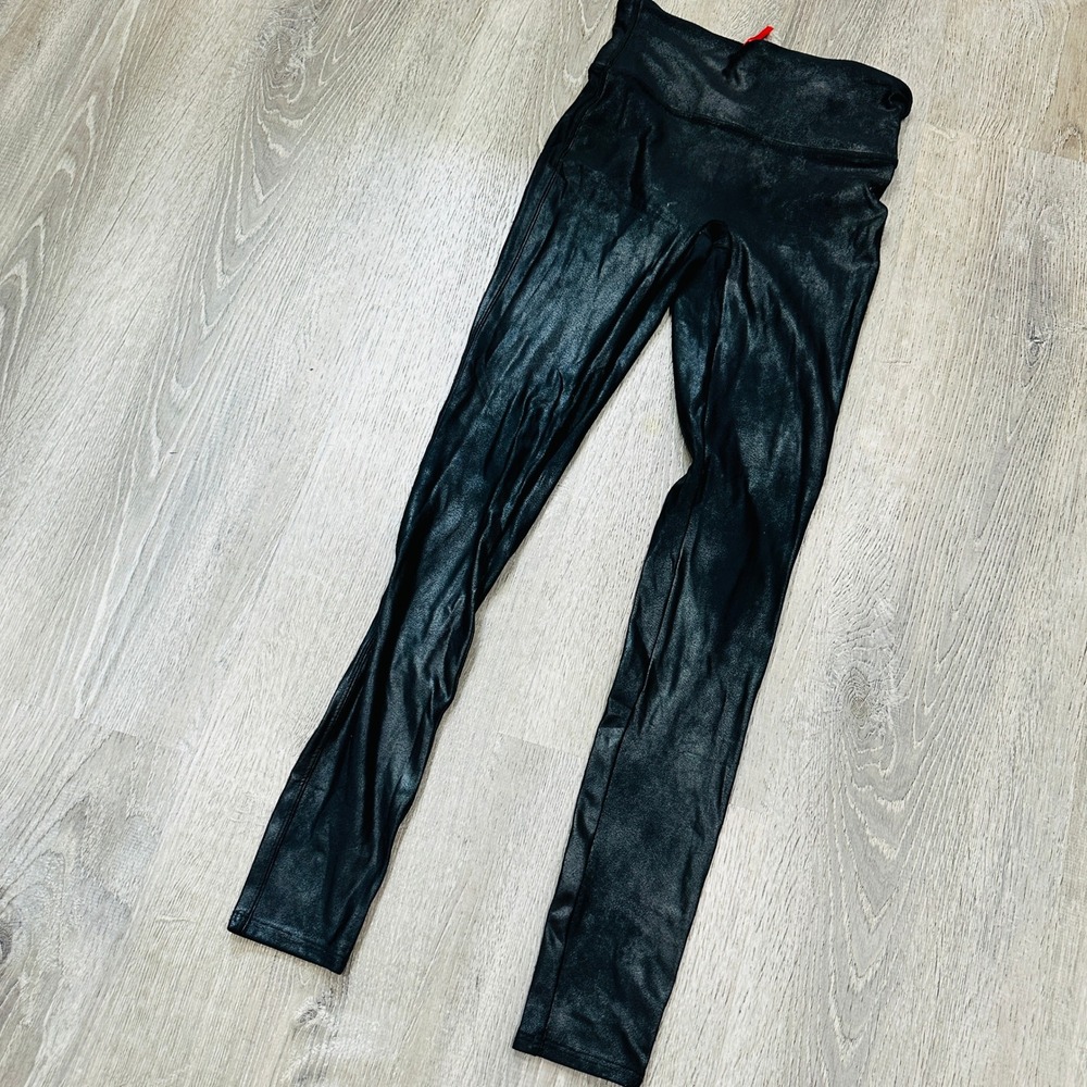Spanx Black Faux Leather Leggings High Waisted‎ Compression Small S/P